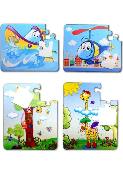 LISINYA247 4 Set - 48 Parça  Tekne , Helikopter ve Zürafa 3+ Keçe Yapboz - 3 Yaş Puzzle