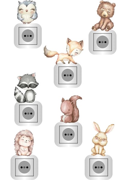 Sevimli Yavru Hayvanlar 7 Adet Priz Sticker Seti