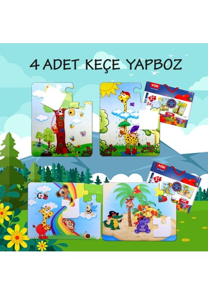 LISINYA247 4 Set - 48 Parça  Gökkuşağı ve Zürafa 3+ Keçe Yapboz - 3 Yaş Puzzle