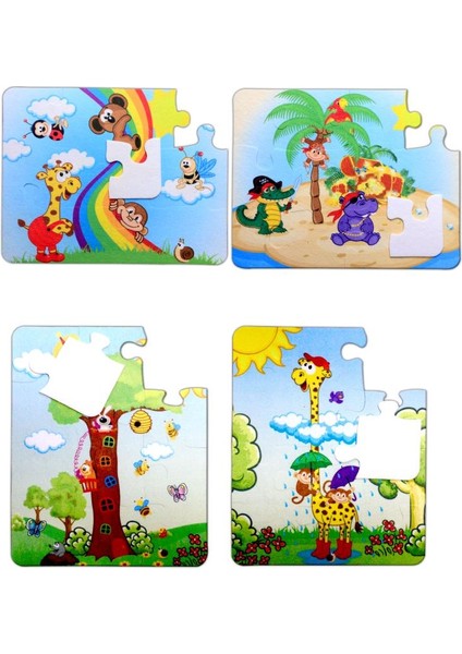 LISINYA247 4 Set - 48 Parça  Gökkuşağı ve Zürafa 3+ Keçe Yapboz - 3 Yaş Puzzle