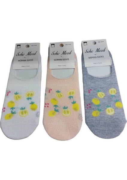 3'lü Pamuklu Silikonlu Kadın Babet Çorap