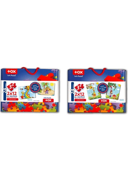 LISINYA247 4 Set - 48 Parça  Gökkuşağı ve Elmacı Ayı 3+ Keçe Yapboz - 3 Yaş Puzzle