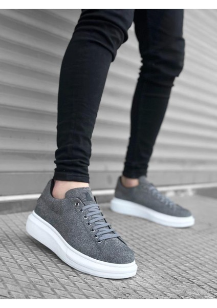 BA0547 Boa Kalın Yüksek Taban Gri Süet Bağcıklı Spor Erkek Ayakkabı modelleri