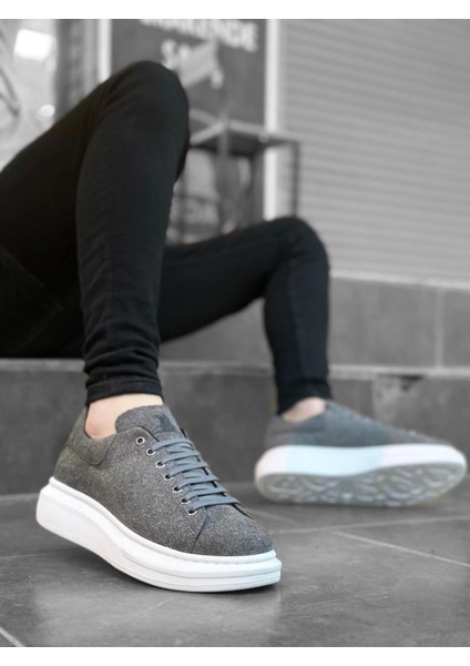 BA0547 Boa Kalın Yüksek Taban Gri Süet Bağcıklı Spor Erkek Ayakkabı indirimleri