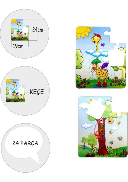 LISINYA247  Zürafa 3+ Keçe Yapboz - 3 Yaş Puzzle