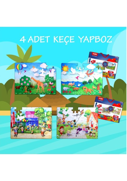 LISINYA247 4 Set - 96 Parça  Origami ve Oyun Parkı 5+ Keçe Yapboz - 5 Yaş Puzzle