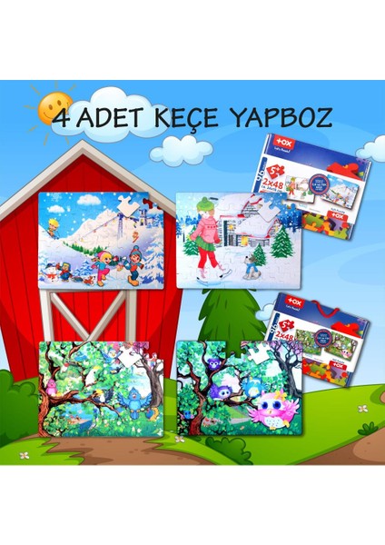 LISINYA247 4 Set - 96 Parça  Kış ve Baykuş 5+ Keçe Yapboz - 5 Yaş Puzzle