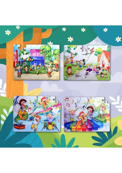 LISINYA247 4 Set - 96 Parça  Oyun Parkı ve Müzik 5+ Keçe Yapboz - 5 Yaş Puzzle