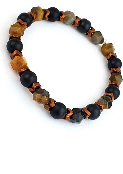 Akik Mat Oniks Hematit Taşlı Doğal Taş Bileklik