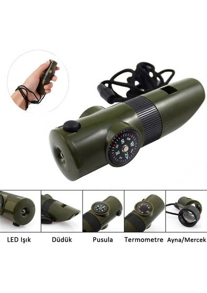 Çok Fonksiyonlu Fenerli Dereceli Pusulalı Büyüteçli Düdük Askeri Düdük Pusula Termometre LED Işık fiyatları
