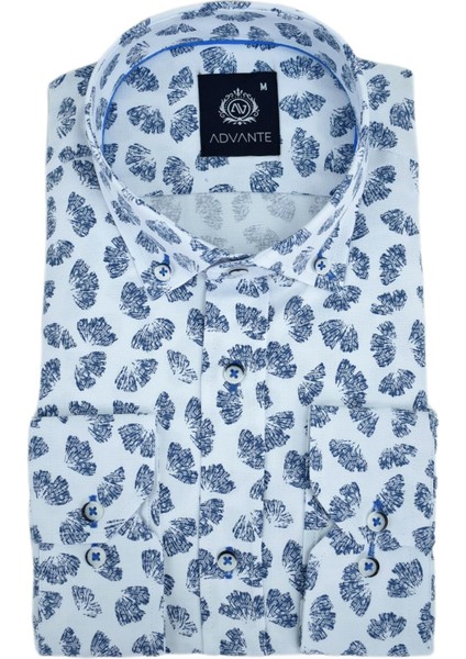 Erkek Silim Fitt Yaprak Baskılı Uzun Kol Gömlek BGL-ST02980