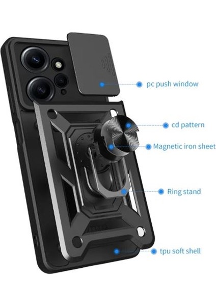 Xiaomi Redmi Note 12 4g Kılıf Yüzüklü Sürgülü Kamera Korumalı Pars fiyatları