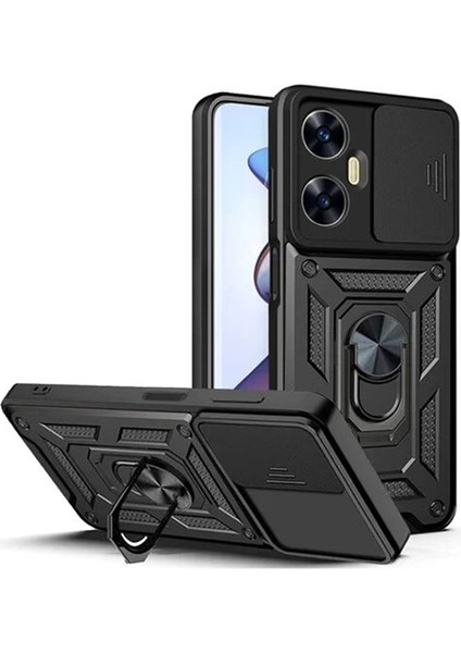 Realme C55 Kılıf Yüzüklü Sürgülü Kamera Korumalı Pars + Ekran Koruyucu