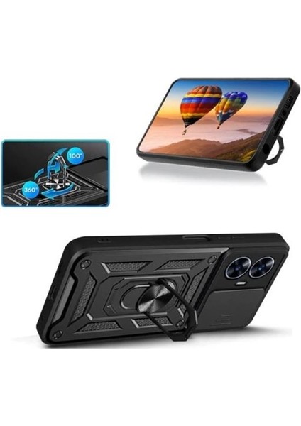 Realme C55 Kılıf Yüzüklü Sürgülü Kamera Korumalı Pars + Ekran Koruyucu