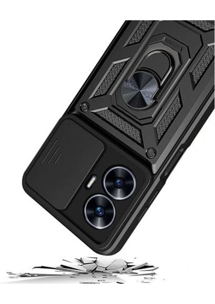 Realme C55 Kılıf Yüzüklü Sürgülü Kamera Korumalı Pars + Ekran Koruyucu