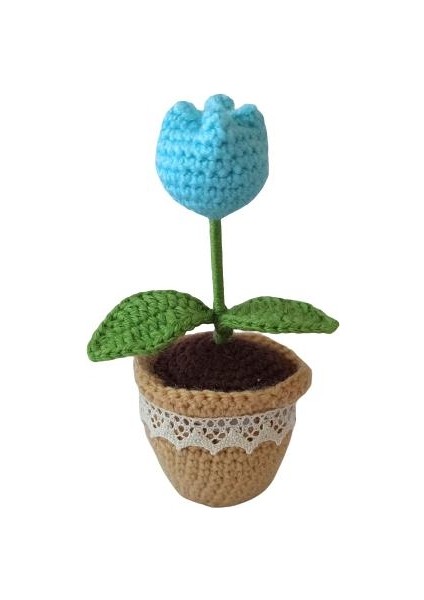 Örgü Tekli Turkuaz Lale Amigurumi Organik Oyuncak