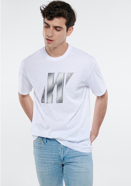 Erkek Mavi Pro Logo Baskılı Beyaz Tişört 0610611-620