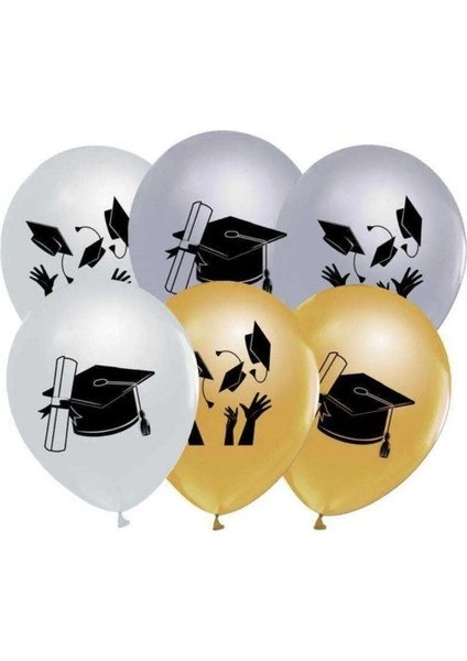 Mezuniyet Partisi Karışık Renk Metalik Latex Balon 10 Adet