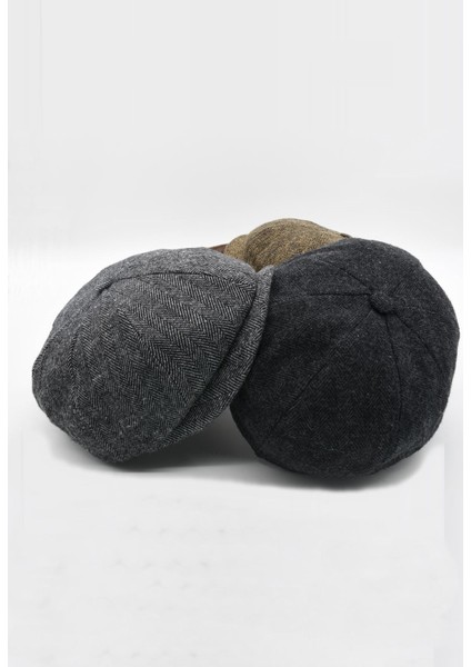 Erkek Ingiliz Stili Yün Şapka K.gri Kasket