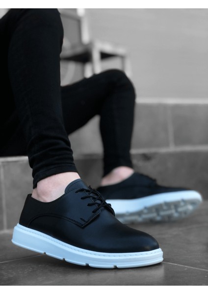 BA0003 Bağcıklı Klasik Siyah Beyaz Yüksek Taban Casual Erkek Ayakkabı