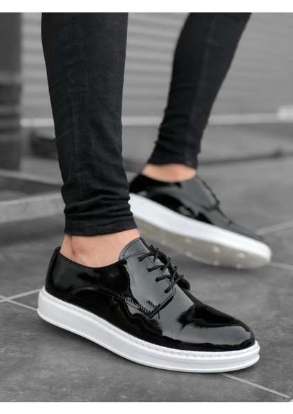 BA0003 Bağcıklı Klasik Siyah Rugan Yüksek Taban Casual Erkek Ayakkabı