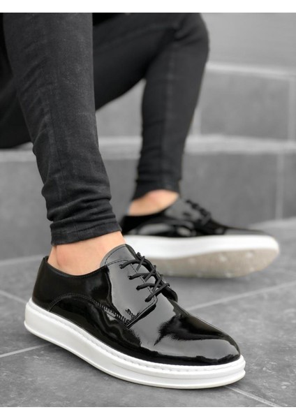 BA0003 Bağcıklı Klasik Siyah Rugan Yüksek Taban Casual Erkek Ayakkabı fiyatları