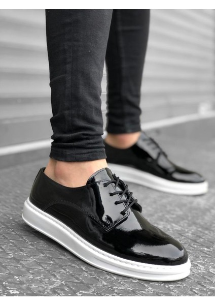 BA0003 Bağcıklı Klasik Siyah Rugan Yüksek Taban Casual Erkek Ayakkabı modelleri