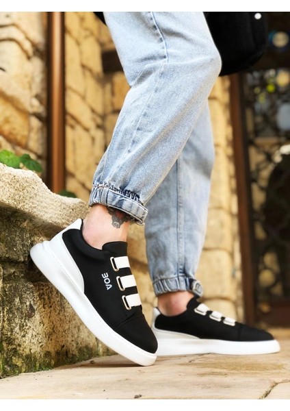 BA0329 3 Bant Siyah Beyaz Detaylı Kalın Taban Casual Erkek Ayakkabı fiyatları