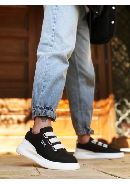 BA0329 3 Bant Siyah Beyaz Detaylı Kalın Taban Casual Erkek Ayakkabı modelleri
