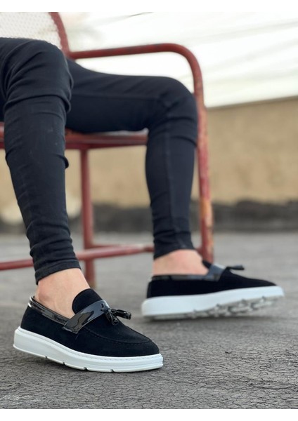 BA0005 Bağcıksız Yüksek Taban Siyah Beyaz Taban Kemerli Klasik Püsküllü Corcik Erkek Ayakkabı fiyatları