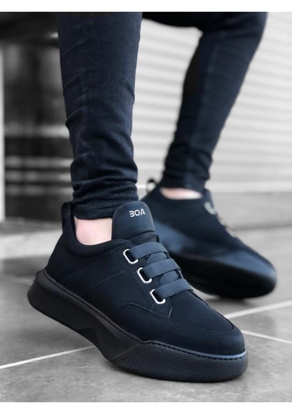 BA0160 Bantlı Erkek Yüksek Taban Siyah Spor Ayakkabı