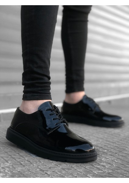 BA0003 Bağcıklı Klasik Siyah Siyah Taban Rugan Yüksek Taban Casual Erkek Ayakkabı fiyatları