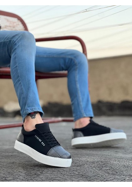BA0104 Bağcıklı Siyah Ekose Süet Beyaz Taban Spor Klasik Erkek Ayakkabı modelleri
