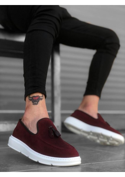 BA0005 Bağcıksız Yüksek Taban Bordo Süet Klasik Püsküllü Corcik Erkek Ayakkabı modelleri