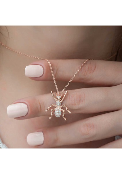 925 Ayar Gümüş Rose Örümcek Kadın Gümüş Kolye