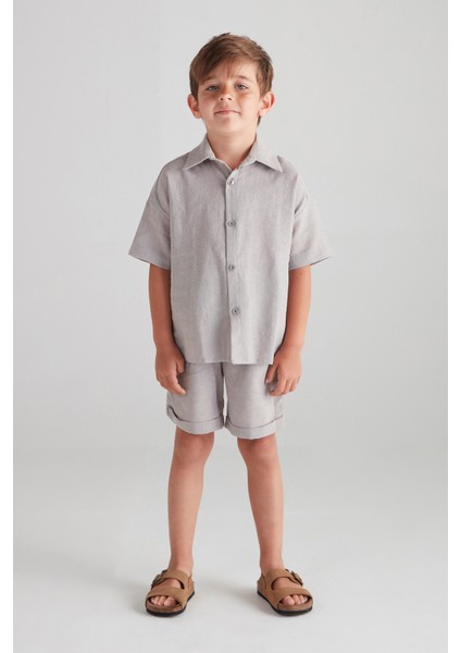 Erkek Çocuk Pamuk Keten Ikili Takım - Gri