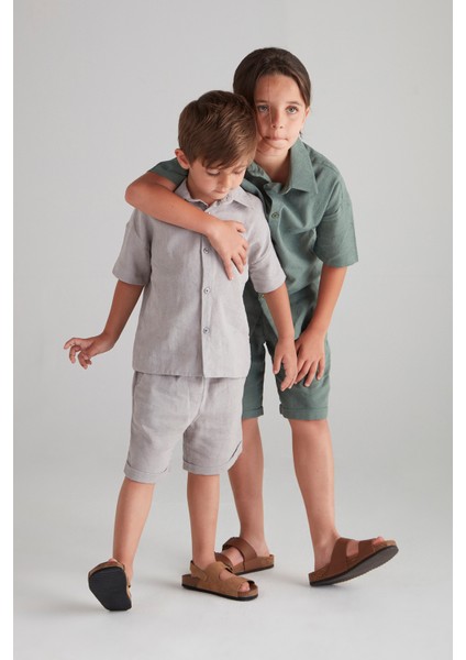 Erkek Çocuk Pamuk Keten Ikili Takım - Gri indirimleri