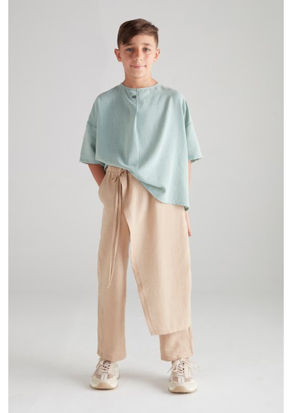 Erkek Çocuk Şalvarlı Ikili Takım (Müslin Kumaş) - Turkuaz & Vizon fiyatları