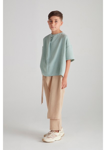 Erkek Çocuk Şalvarlı Ikili Takım (Müslin Kumaş) - Turkuaz & Vizon modelleri