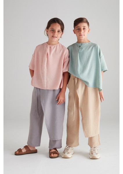 Erkek Çocuk Şalvarlı Ikili Takım (Müslin Kumaş) - Turkuaz & Vizon indirimleri