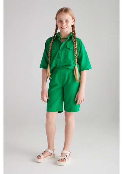 Kız Çocuk Keten Ikili Takım - Yeşil (Benetton)