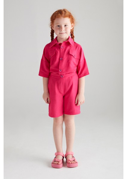 Kız Çocuk Keten Ikili Takım - Fuşya