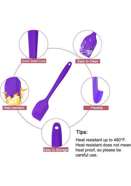 Silikon Kaşık Spatula Seti Yanmaz Yapışmaz Çizmez Mor 6'lı