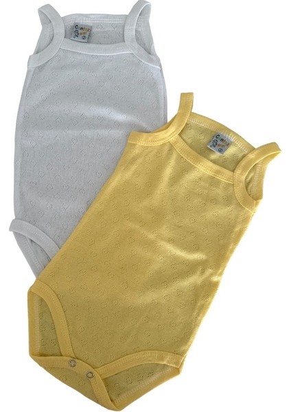 Bebek Jakarlı Atlet Zarf Yaka 2li Body Zıbın Tulum Çıt Çıtlı Body -Beyaz-Sarı