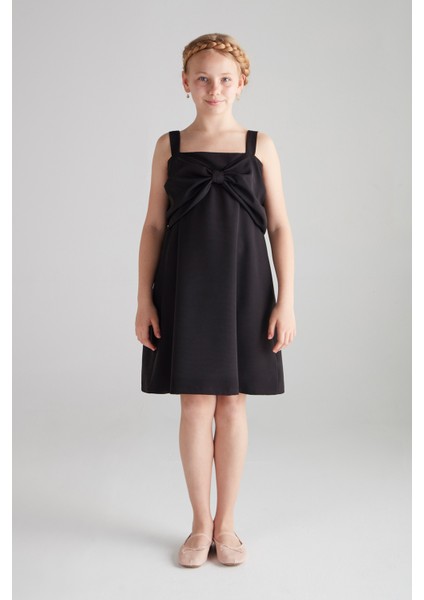 Kız Çocuk Fiyonk Elbise (Double) - Siyah