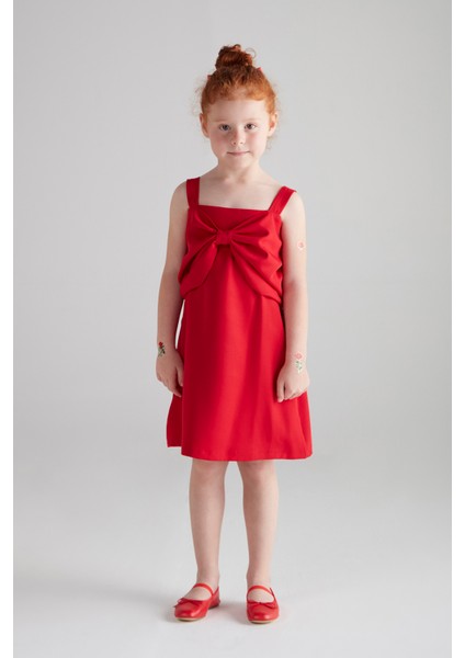 Kız Çocuk Fiyonk Elbise (Double) - Kırmızı