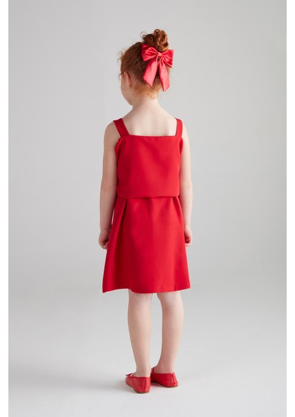 Kız Çocuk Fiyonk Elbise (Double) - Kırmızı modelleri