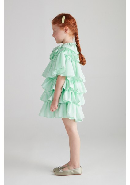 Kız Çocuk Fırfırlı Elbise - Su Yeşili fiyatları