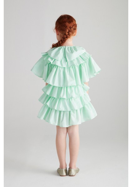 Kız Çocuk Fırfırlı Elbise - Su Yeşili modelleri
