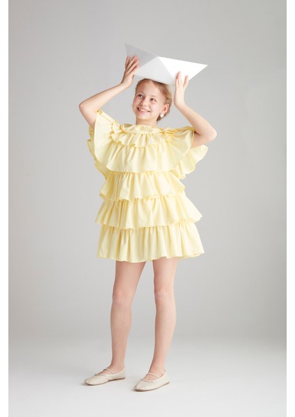 Kız Çocuk Fırfırlı Elbise - Sarı